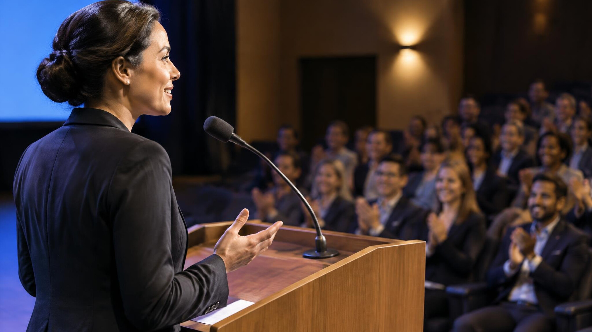 person giving speech on stage