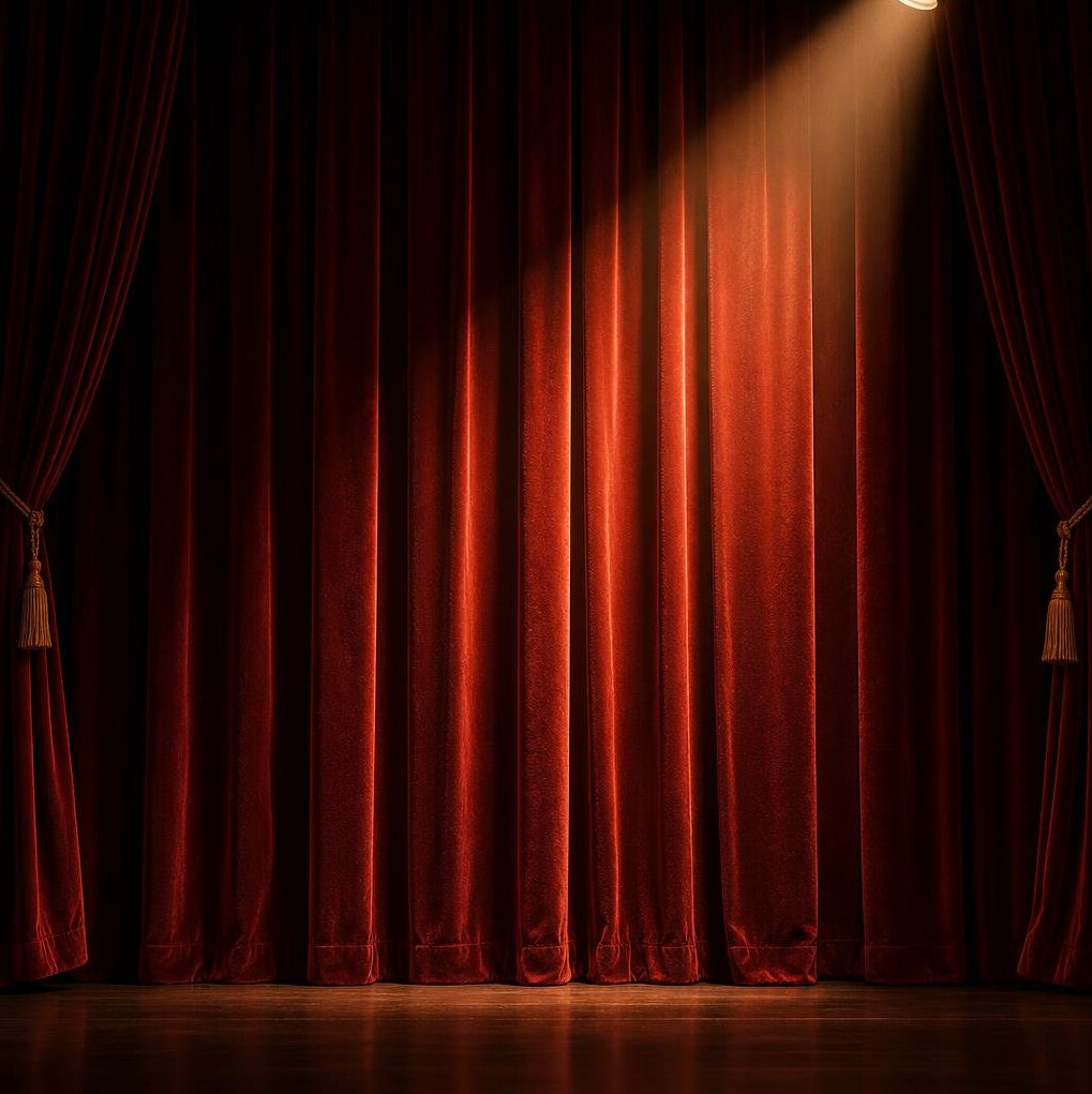 Elegant velvet stage curtain with soft spotlight