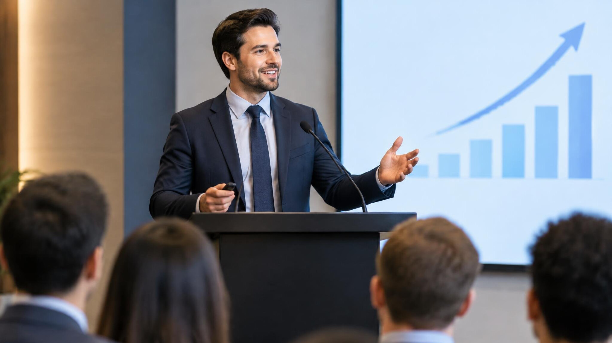 confident man presenting