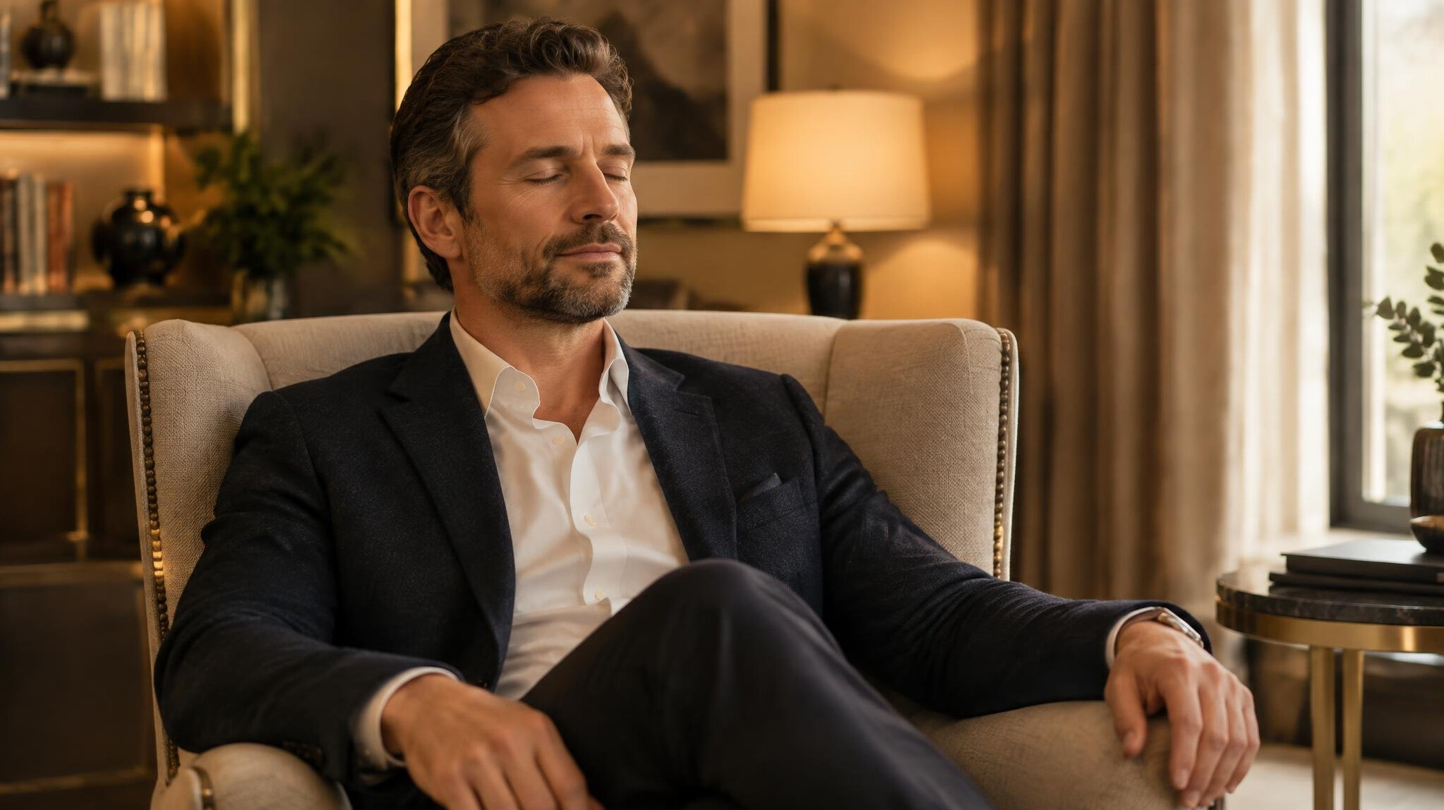 Man sitting calmly preparing before a consultation